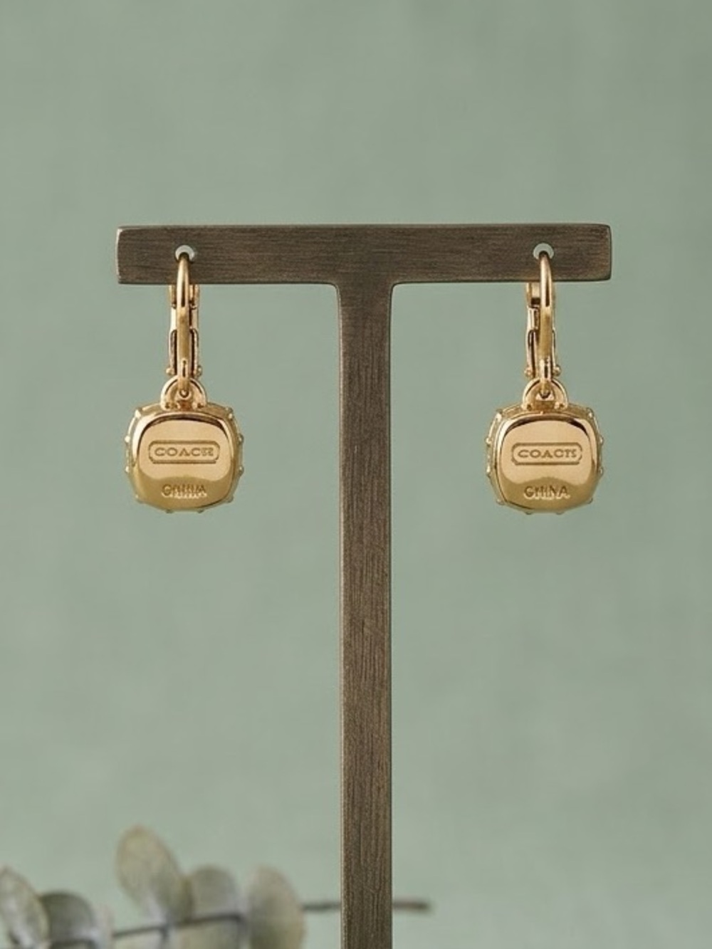 Coach Gold-Trim Aqua Crystal Drop Earrings - 3036 - Picture 2 of 5